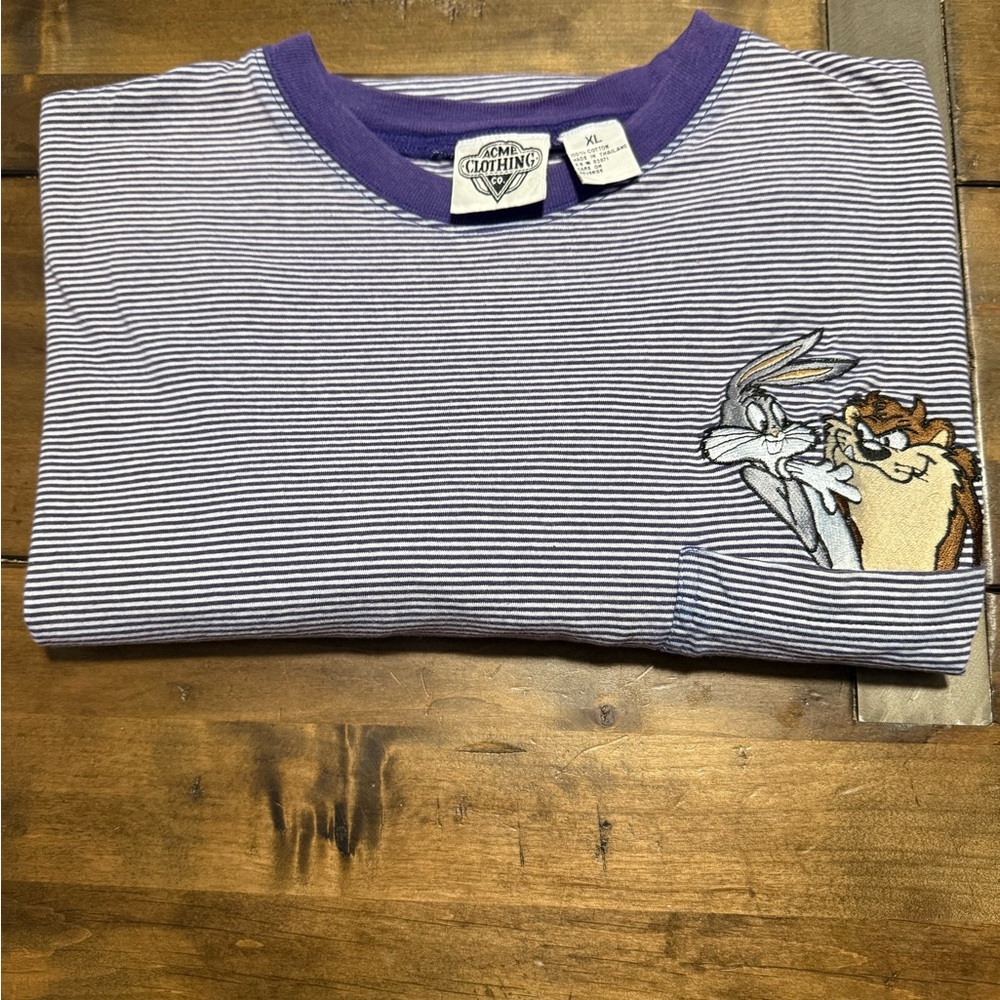 Vintage ACME Purple and White Striped T-Shirt